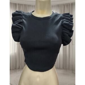 Zara Women's Crop Top Sz S / Small, black ruffle knit blouse / sweater